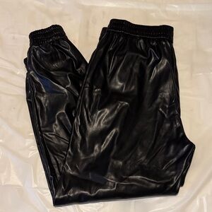Black Faux Leather Joggers